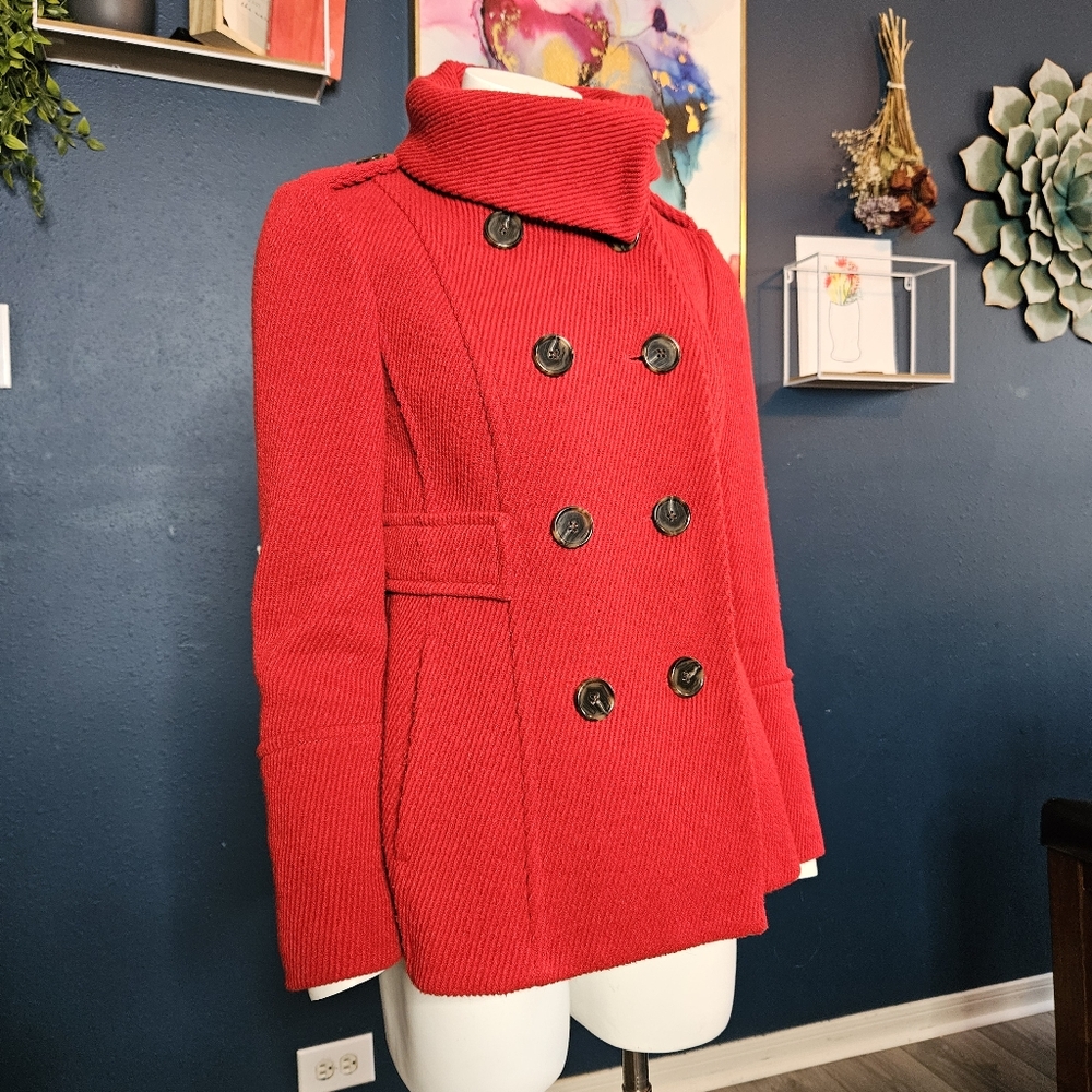 Petite Loft Ann Taylor Funnel Neck Wool Blend Red Winter Coat XXS
